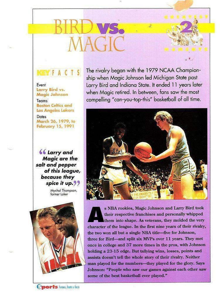 Larry Bird & Magic Johnson 1979 NCAA Final 1994 Sports Heroes album page - AutographsForSale.com
