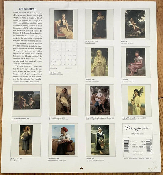 William Bouguereau artwork 2000 12x13 wall calendar - AutographsForSale.com