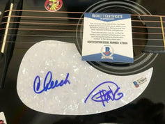Cheech Marin Tommy Chong signed black acoustic guitar BAS - AutographsForSale.com