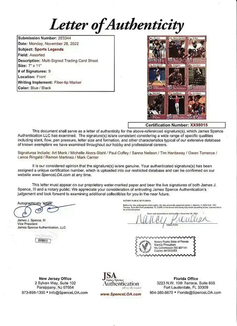 Signed 1991 SI for Kids card sheet Michelle Akers RC Paul Coffey Art Monk JSA - AutographsForSale.com
