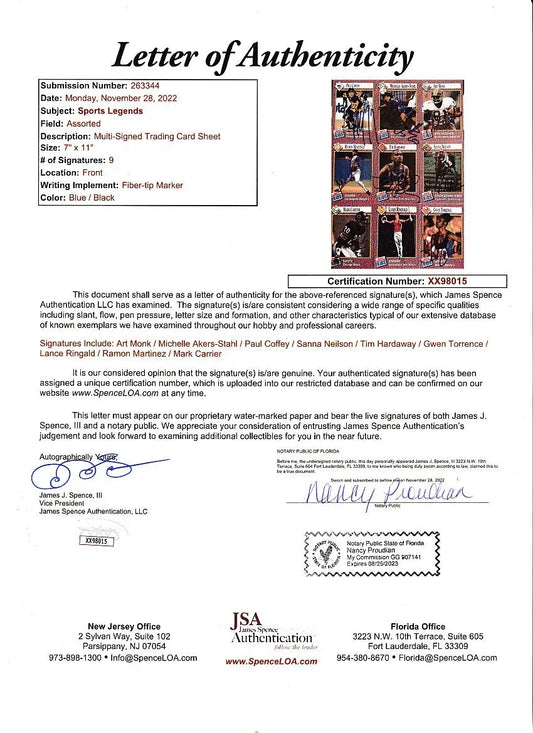 Signed 1991 SI for Kids card sheet Michelle Akers RC Paul Coffey Art Monk JSA - AutographsForSale.com