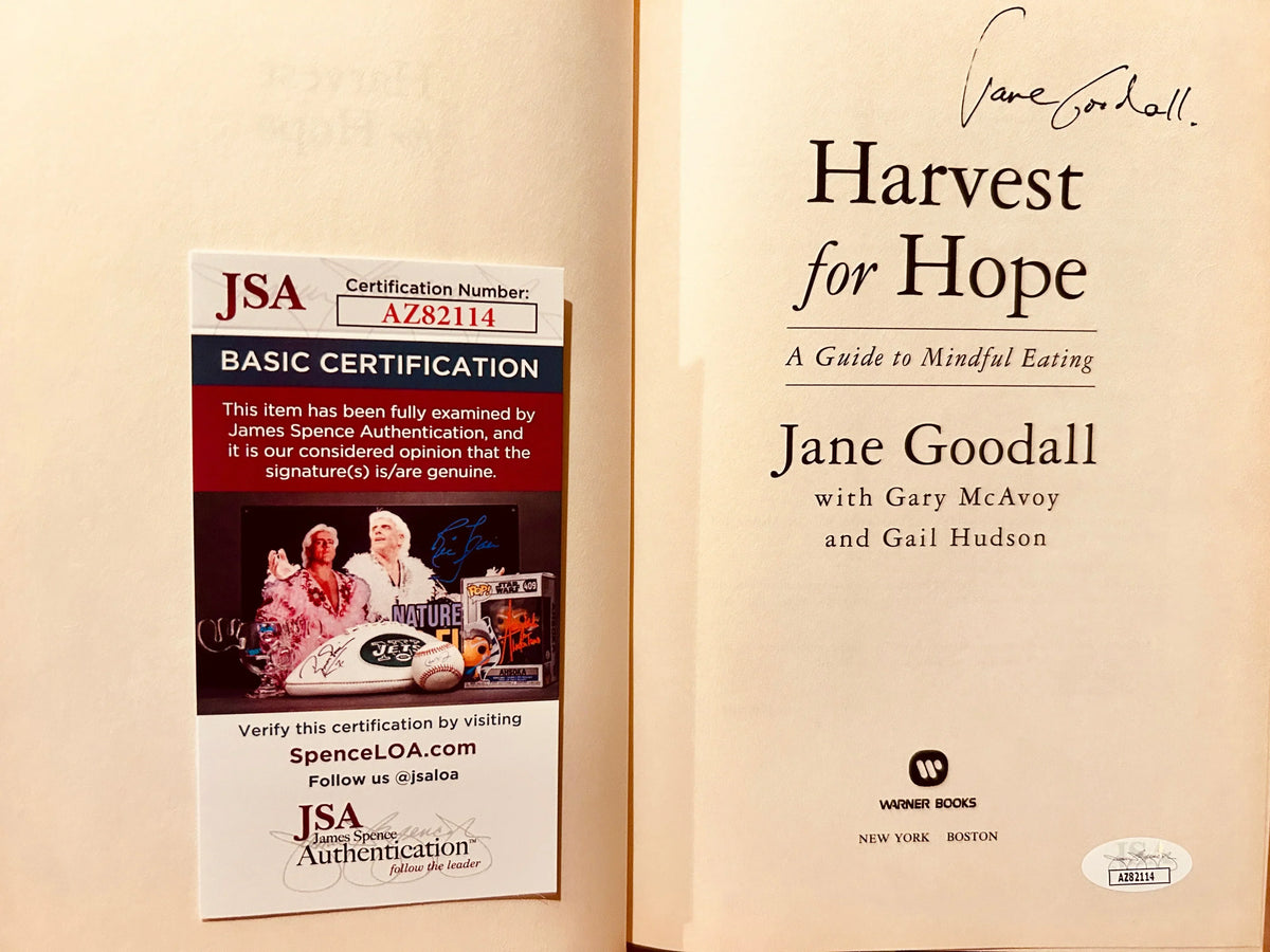 Jane Goodall autographed Harvest for Hope hardcover book JSA - AutographsForSale.com