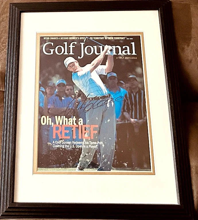 Retief Goosen signed 2001 US Open Champion Golf Journal magazine framed - AutographsForSale.com