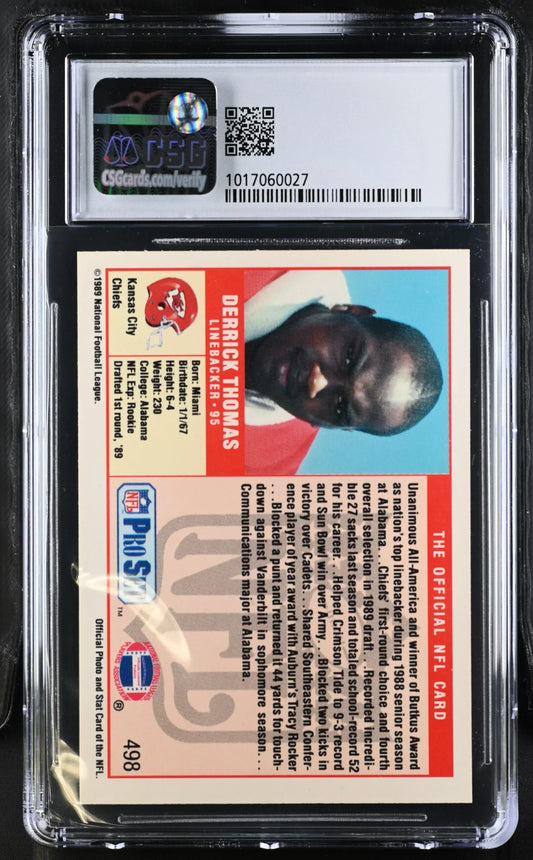 Derrick Thomas Kansas City Chiefs 1989 Pro Set Rookie Card Graded CSG 8.5 - AutographsForSale.com