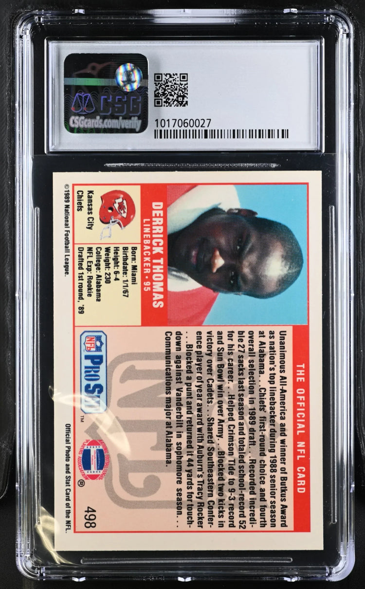 Derrick Thomas Kansas City Chiefs 1989 Pro Set Rookie Card Graded CSG 8.5 - AutographsForSale.com