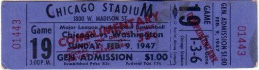1947 Chicago Stags vs. Washington Capitols BAA (NBA predecessor) full unused ticket - AutographsForSale.com