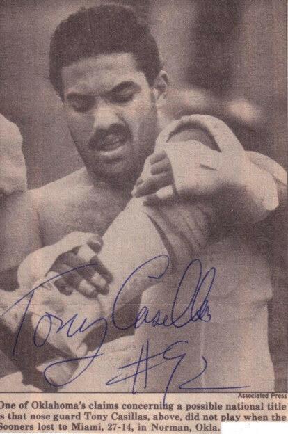 Tony Casillas signed Oklahoma Sooners 1985 newspaper photo JSA - AutographsForSale.com