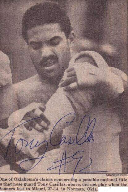 Tony Casillas signed Oklahoma Sooners 1985 newspaper photo JSA - AutographsForSale.com