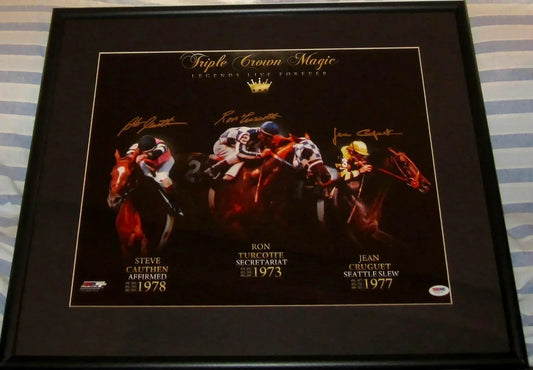 Steve Cauthen Jean Cruguet Ron Turcotte signed Triple Crown 16x20 poster or photo framed PSA/DNA - AutographsForSale.com