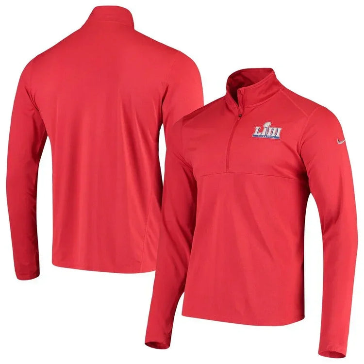 Super Bowl 53 logo Nike Dri-Fit red half zip pullover jacket NEW Patriots win - AutographsForSale.com