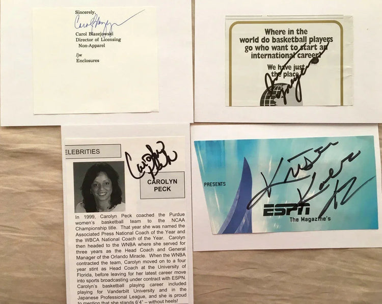 4 women’s basketball cut signatures Carol Blazejowski Kristen Koetsier Ann Meyers Carolyn Peck - AutographsForSale.com