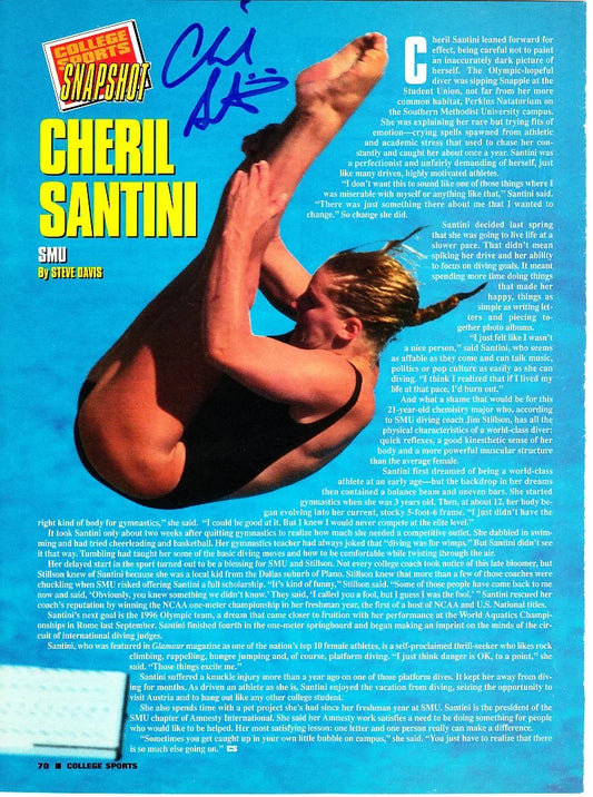 Cheril Santini (SMU Mustangs) autographed diving magazine photo - AutographsForSale.com