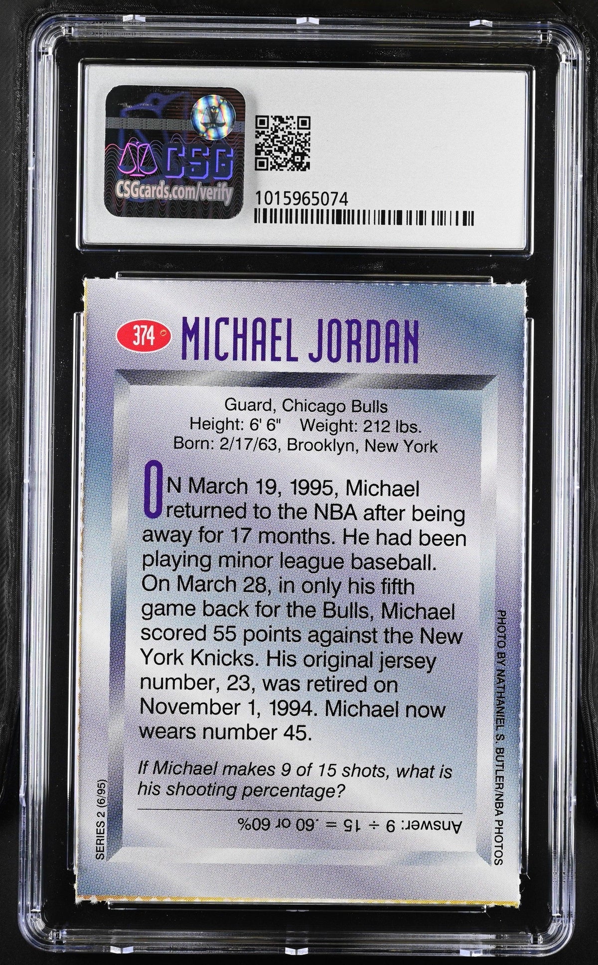 Michael Jordan Chicago Bulls 1995 SI for Kids card CSG 9 MT - AutographsForSale.com