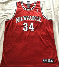 Giannis Antetokounmpo Milwaukee Bucks Adidas 2013-14 ROOKIE red game model jersey NEW - AutographsForSale.com