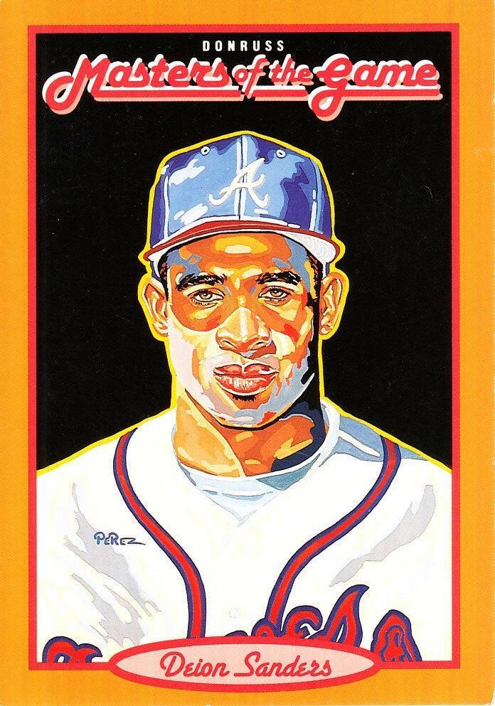 Deion Sanders Braves 1993 Donruss Masters of Game jumbo card - AutographsForSale.com
