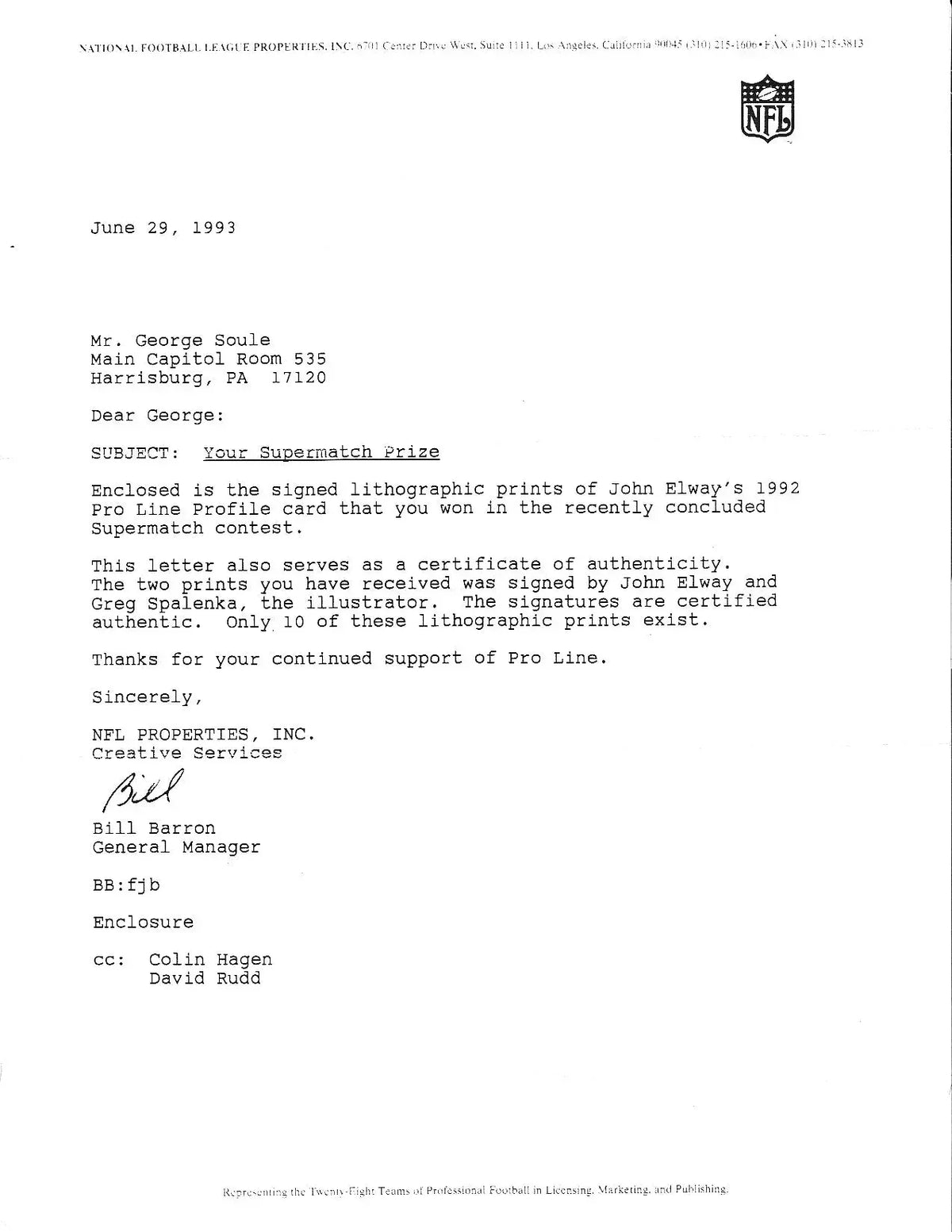 John Elway signed Broncos 1992 NFL Pro Line litho framed JSA - AutographsForSale.com