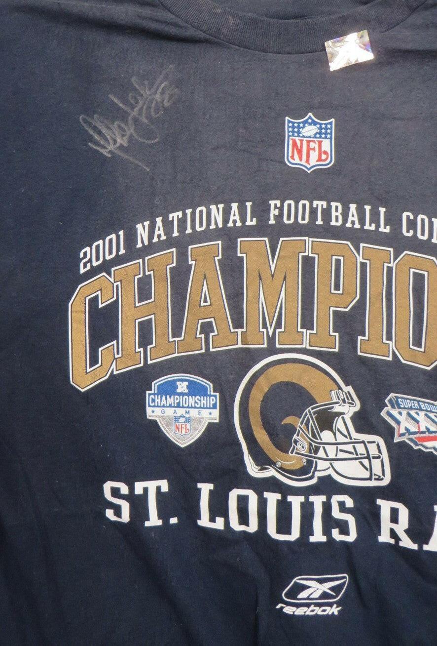 Marshall Faulk signed St Louis Rams 2001 NFC Champions T-shirt JSA - AutographsForSale.com