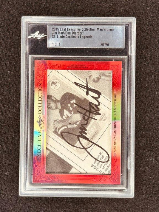 Jim Hart & Dan Dierdorf 2015 Leaf Masterpiece Cut Signature certified signed card 1/1 JSA St Louis Cardinals - AutographsForSale.com