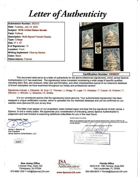 US Capitol 8x10 framed photos signed by 73 senators JSA Hillary Clinton Ed Kennedy John McCain - AutographsForSale.com