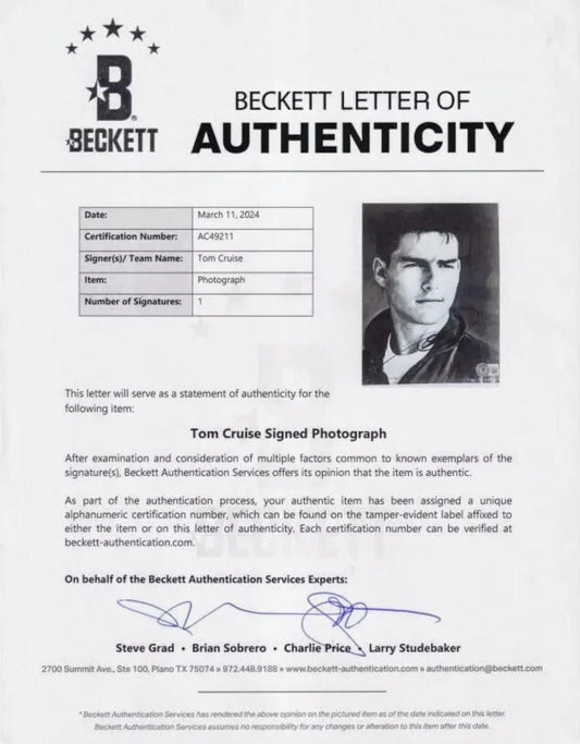 Tom Cruise signed Top Gun 8x10 movie photo BAS certified - AutographsForSale.com