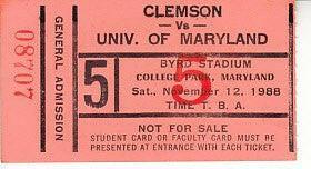 1988 Clemson Tigers at Maryland football ticket stub - AutographsForSale.com