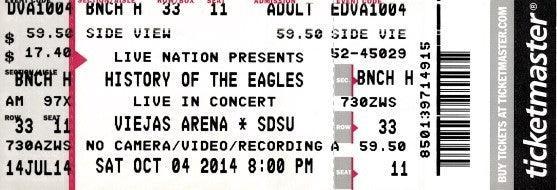 History of Eagles 2014 San Diego concert ticket last tour w/ Glenn Frey PRISTINE - AutographsForSale.com