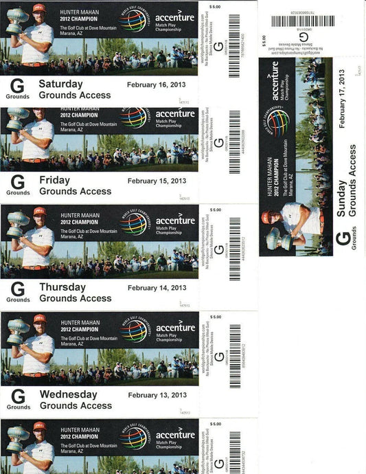 2013 WGC Accenture Match Play Championship Full Week ticket set Matt Kuchar Hunter Mahan - AutographsForSale.com