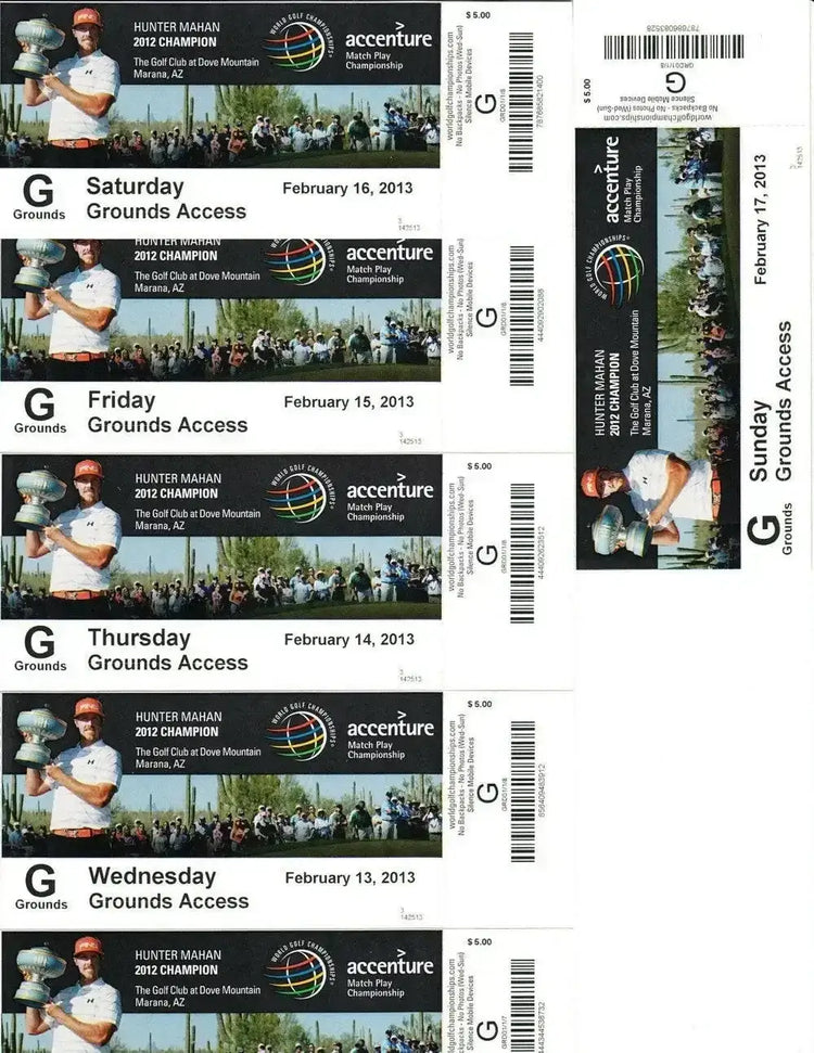 2013 WGC Accenture Match Play Championship Full Week ticket set Matt Kuchar Hunter Mahan - AutographsForSale.com