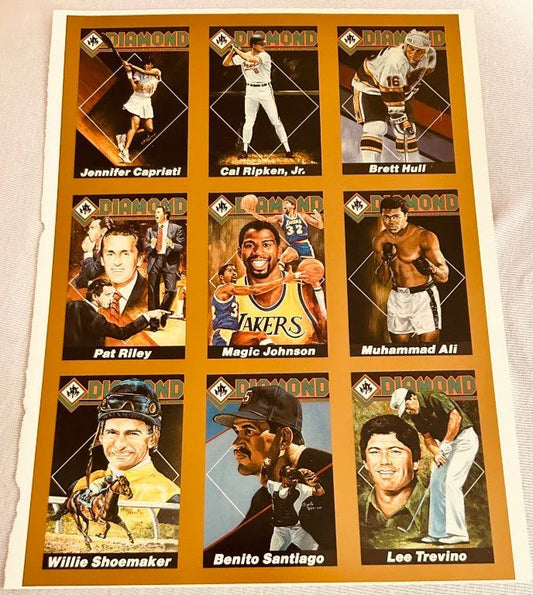 Muhammad Ali Magic Johnson Brett Hull Cal Ripken Jennifer Capriati 1991 Diamond 9 card sheet - AutographsForSale.com