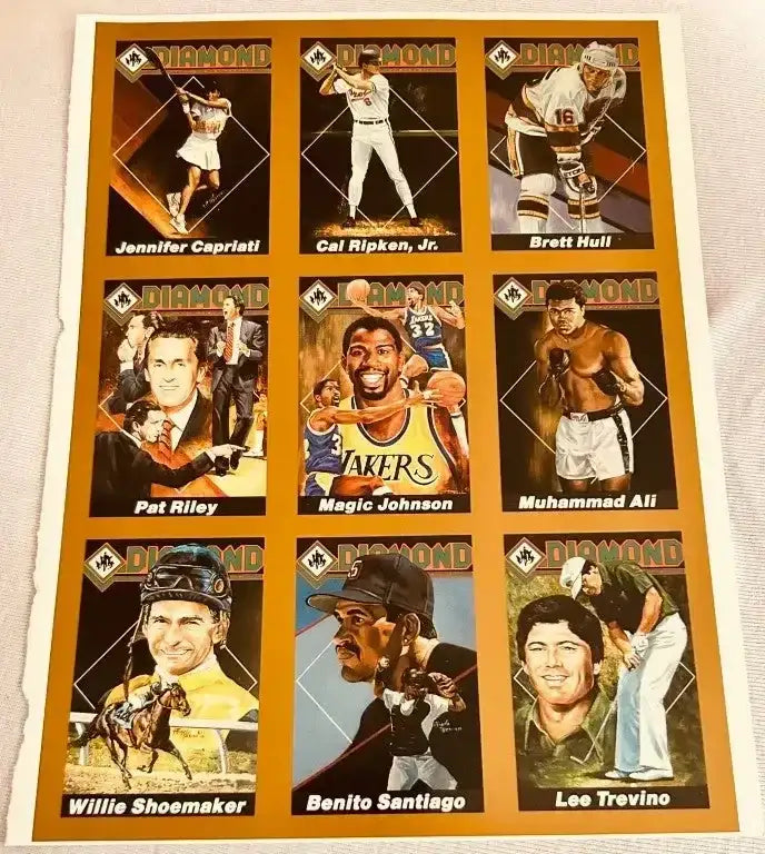 Muhammad Ali Magic Johnson Brett Hull Cal Ripken Jennifer Capriati 1991 Diamond 9 card sheet - AutographsForSale.com