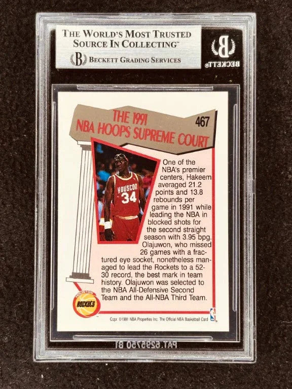 Hakeem Olajuwon signed Houston Rockets 1991-92 Hoops Supreme Court card BAS certified - AutographsForSale.com