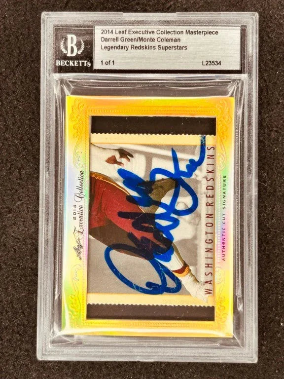 Darrell Green & Monte Coleman 2014 Leaf Masterpiece Cut Signature certified signed card 1/1 JSA Redskins - AutographsForSale.com