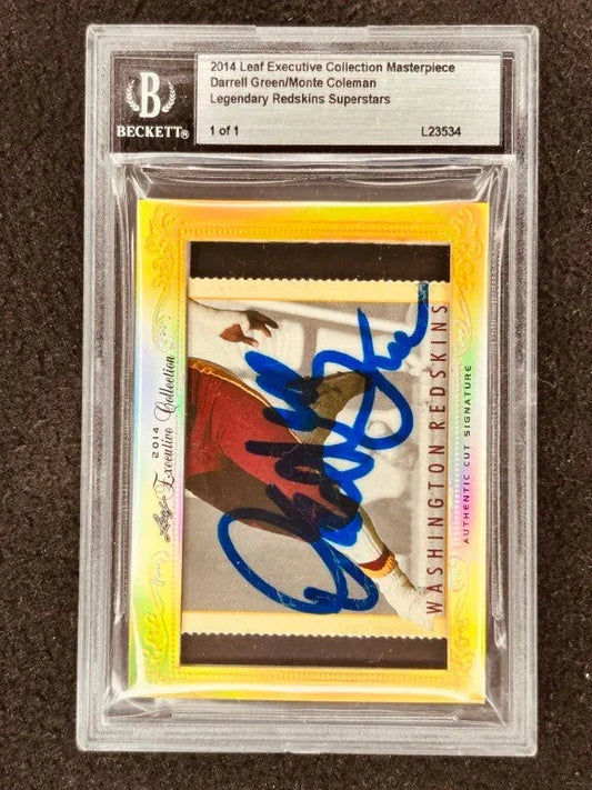 Darrell Green & Monte Coleman 2014 Leaf Masterpiece Cut Signature certified signed card 1/1 JSA Redskins - AutographsForSale.com