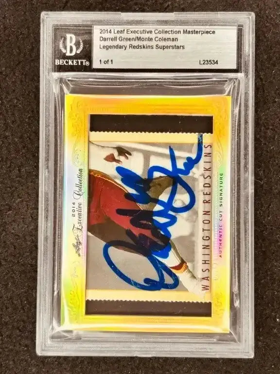 Darrell Green & Monte Coleman 2014 Leaf Masterpiece Cut Signature card 1/1 JSA Redskins - AutographsForSale.com