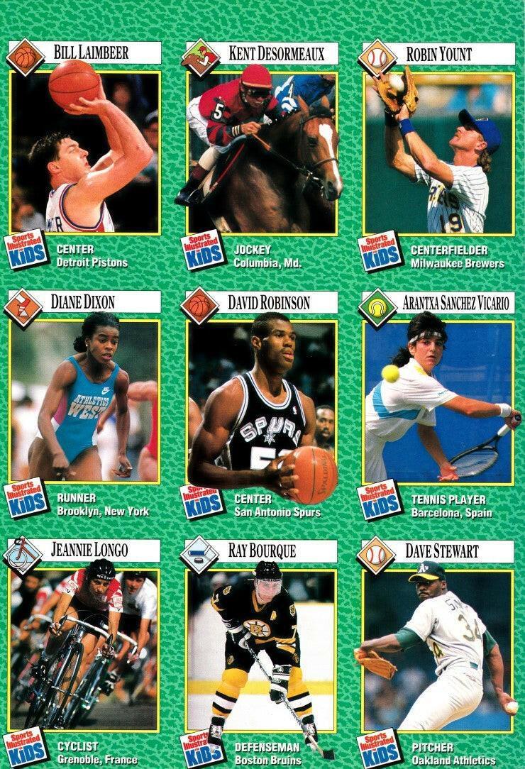 Ray Bourque David Robinson Robin Yount 1990 SI for Kids card sheet - AutographsForSale.com
