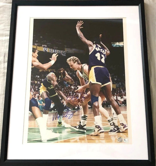 Larry Bird & Magic Johnson signed 16x20 poster or photo framed Schwartz - AutographsForSale.com