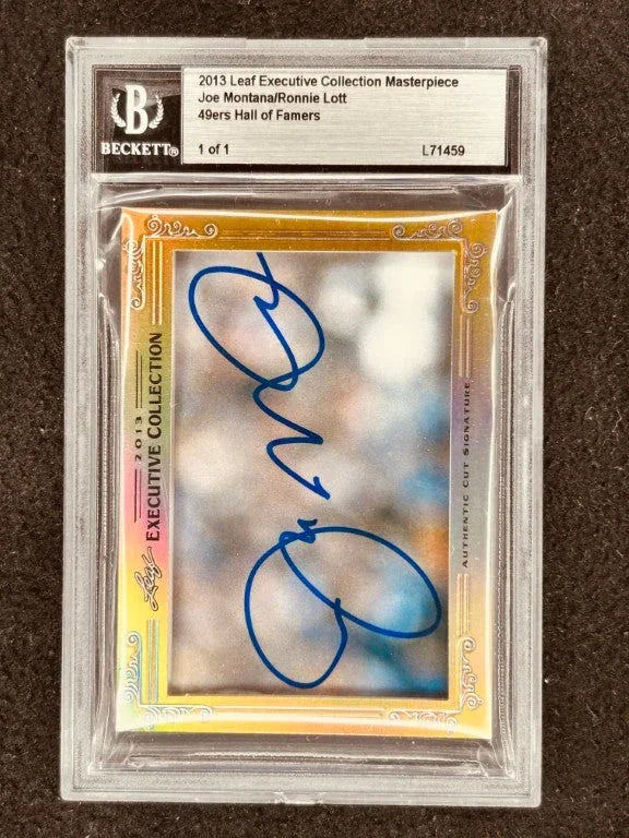 Joe Montana and Ronnie Lott 2013 Leaf Masterpiece Cut Signature certified autograph card 1/1 49ers JSA - AutographsForSale.com