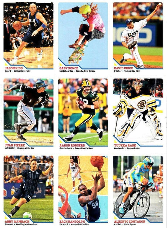 Alberto Contador Aaron Rodgers Tuukka Rask Abby Wambach 2010 SI for Kids card sheet - AutographsForSale.com