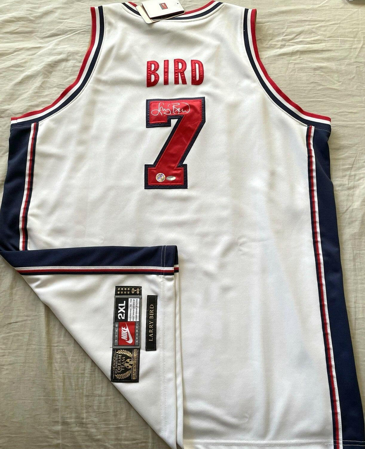 Larry Bird signed 1992 US Dream Team Gold Medal Nike white jersey Schwartz - AutographsForSale.com