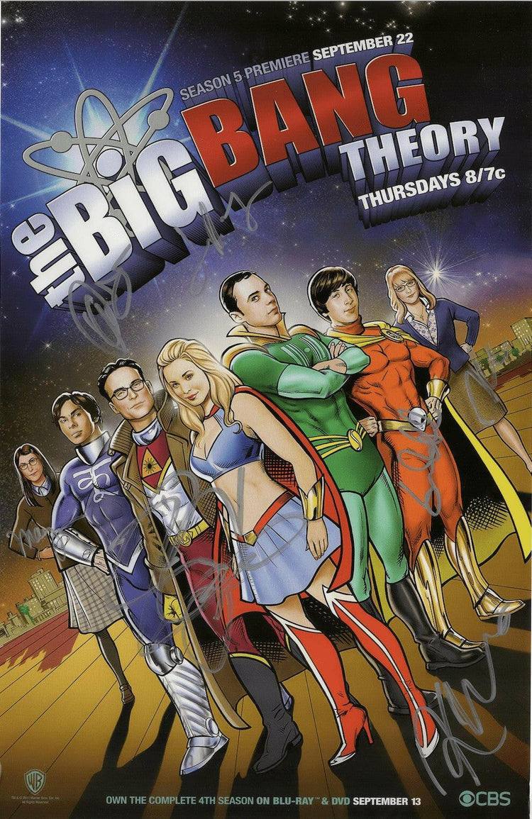 Big Bang Theory Cast autographed 2011 Comic-Con mini poster Kaley Cuoco Jim Parsons JSA - AutographsForSale.com
