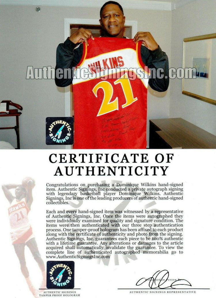 Dominique Wilkins signed Hawks Adidas jersey w/ 5 inscriptions - AutographsForSale.com