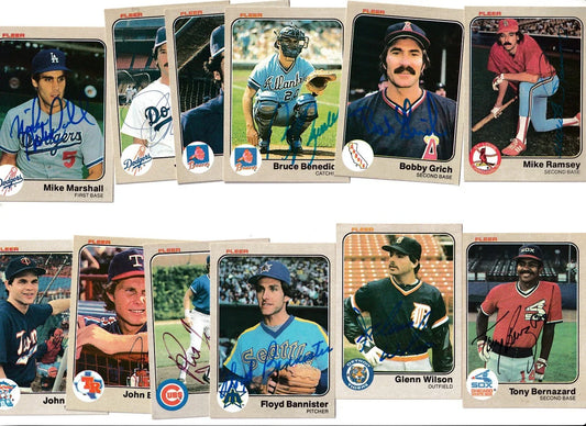 12 autographed 1983 Fleer baseball cards Brett Butler Bobby Grich Mike Marshall Pat Tabler - AutographsForSale.com