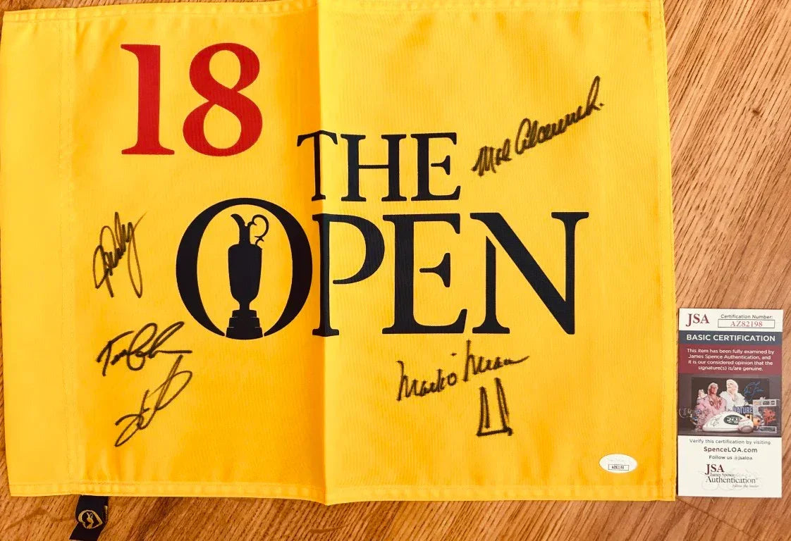 British Open golf flag signed by 6 winners John Daly Ernie Els Mark O'Meara JSA - AutographsForSale.com