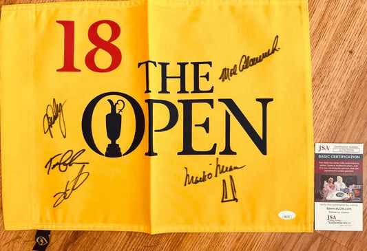 British Open golf flag signed by 6 winners John Daly Ernie Els Mark O'Meara JSA - AutographsForSale.com