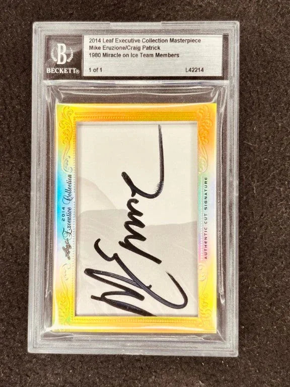 Mike Eruzione & Craig Patrick 2014 Leaf Masterpiece Cut Signature 1/1 1980 Miracle On Ice JSA - AutographsForSale.com