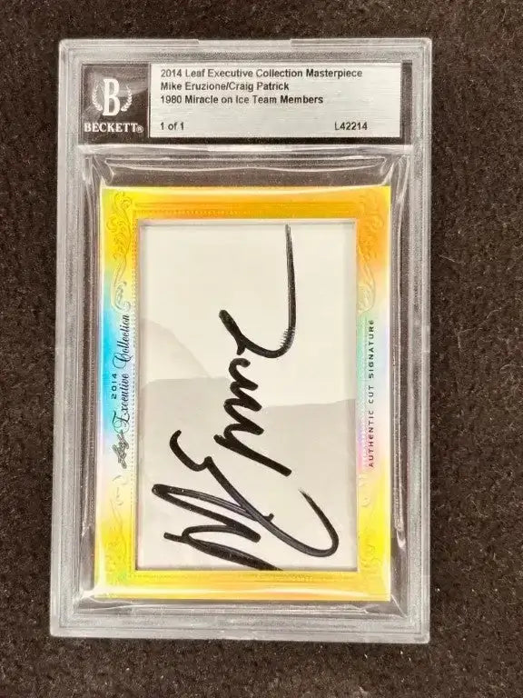 Mike Eruzione Craig Patrick 2014 Leaf Masterpiece Cut Signature card 1/1 Miracle On Ice JSA - AutographsForSale.com