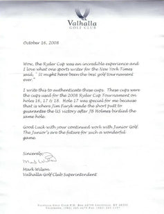 2008 Ryder Cup Valhalla Hole 18 cup liner signed by Paul Azinger JSA - AutographsForSale.com