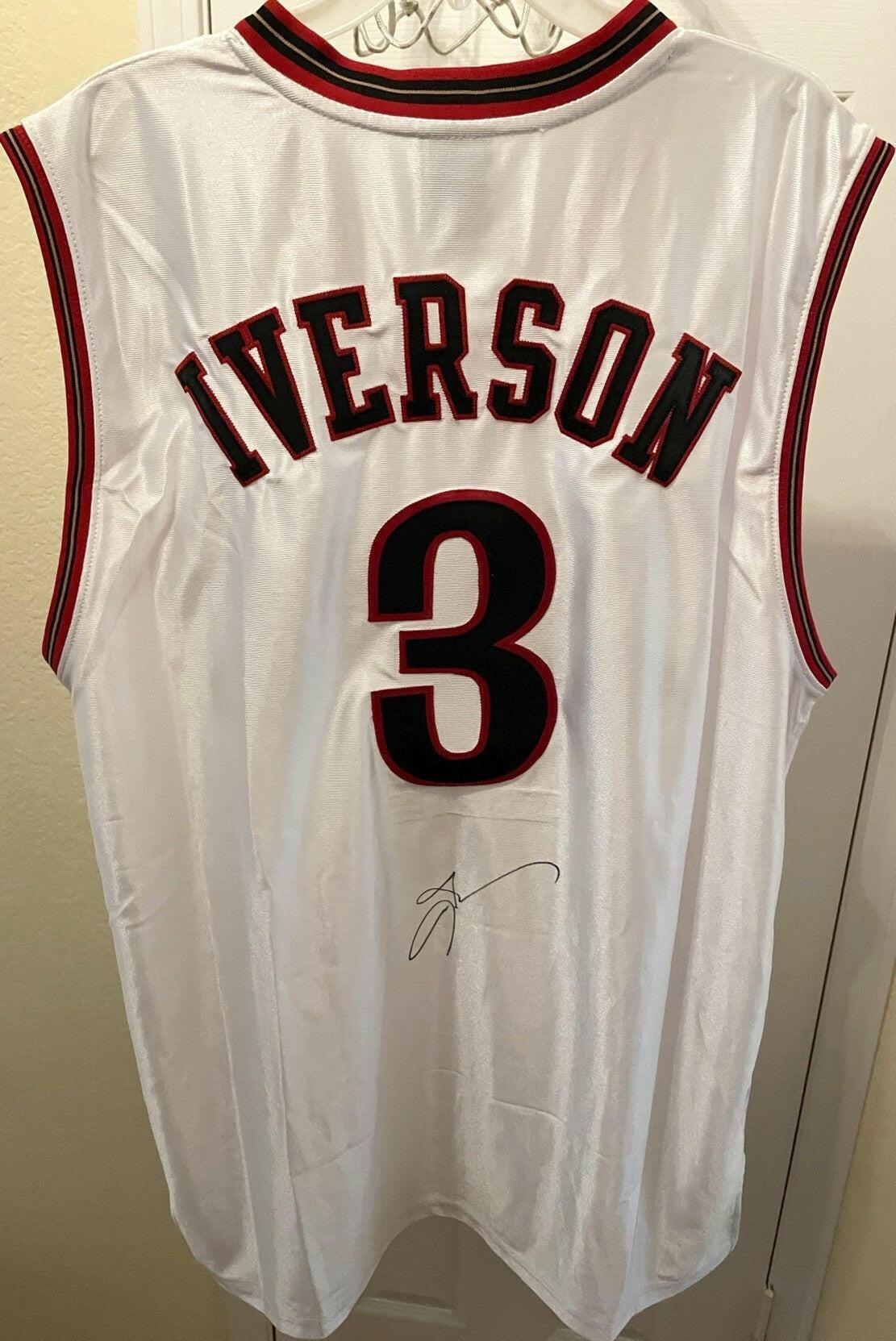 Allen Iverson signed Philadelphia 76ers Adidas white game model jersey Schwartz - AutographsForSale.com