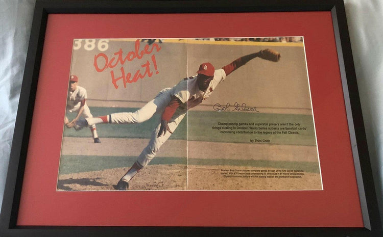 Bob Gibson signed St Louis Cardinals magazine photo spread framed JSA - AutographsForSale.com