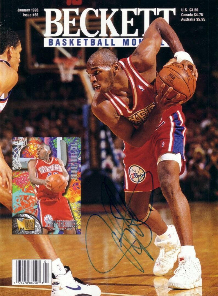 Jerry Stackhouse signed 76ers 1996 Beckett basketball cover - AutographsForSale.com